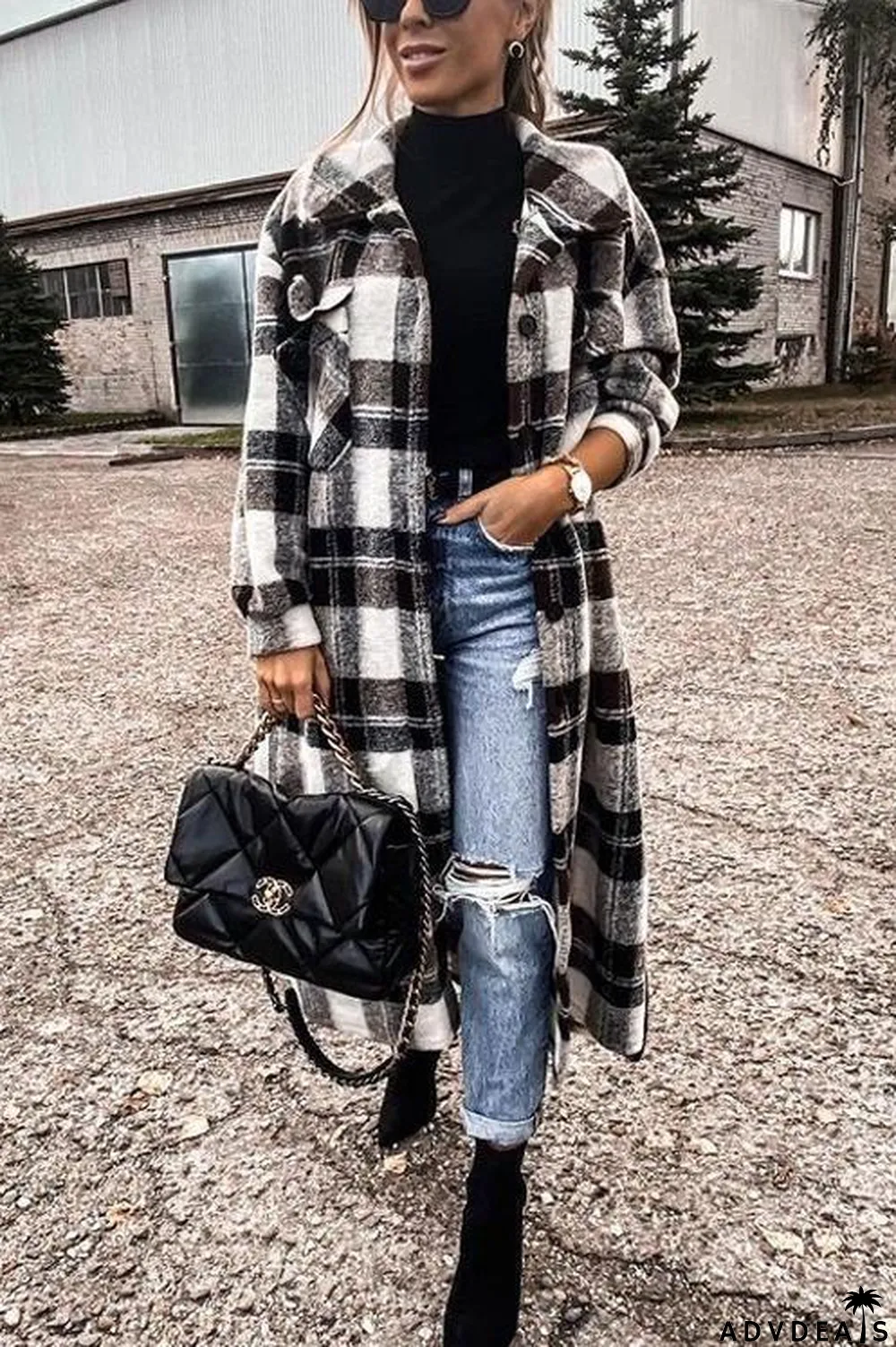 New Fashion Plaid Long Woolen Coat