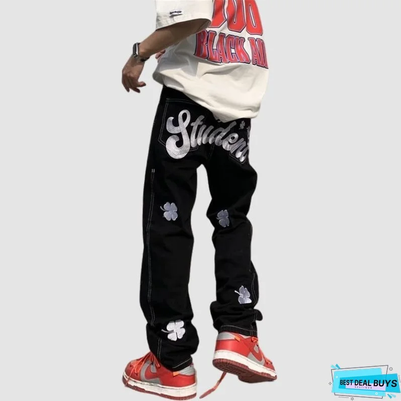 Four Leaf Clover Embroidered Jeans