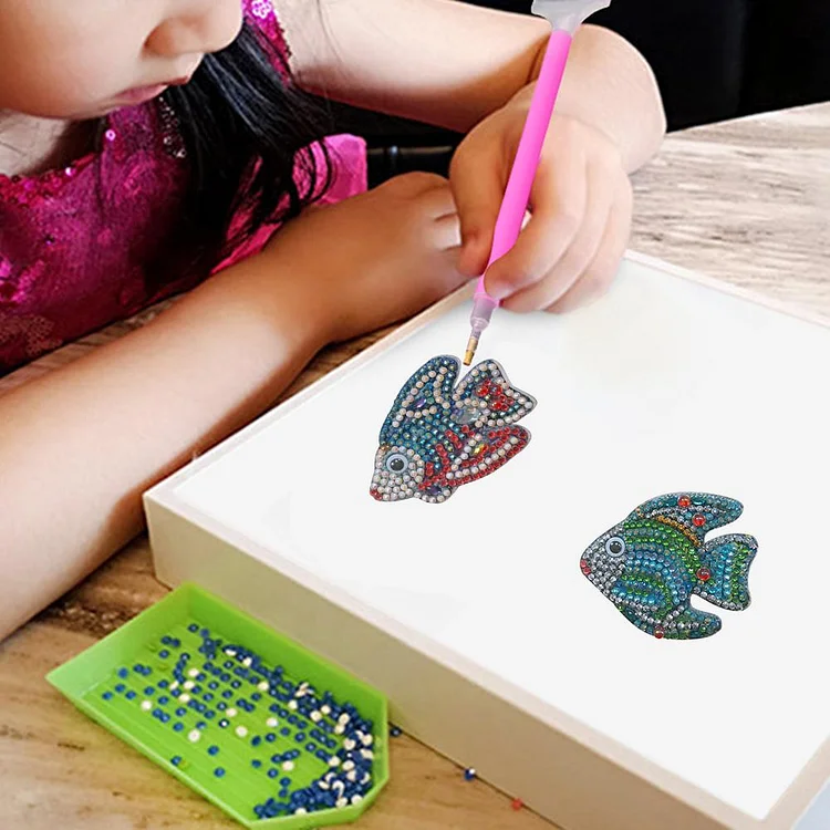 5pcs DIY Cartoon Fish Diamond Painting Keyring Cross Stitch