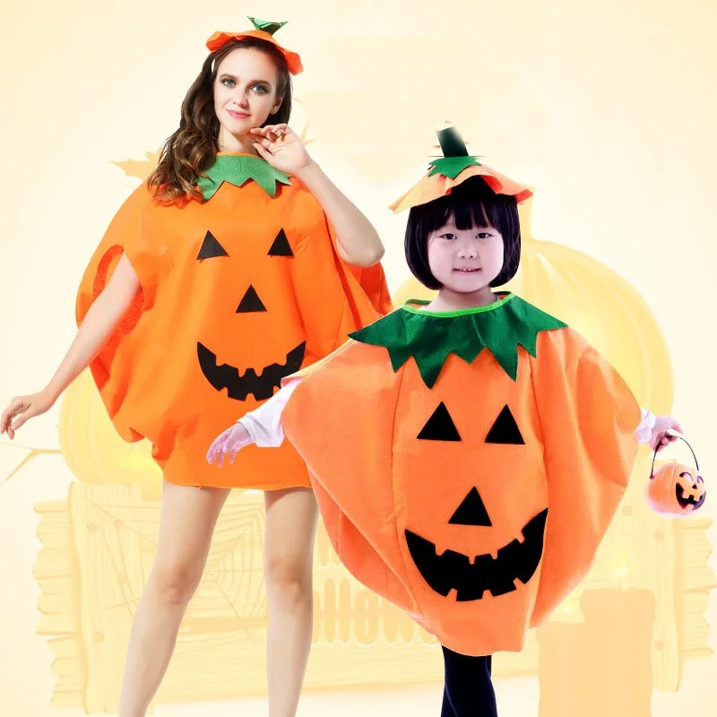 Adult Kid Pumpkin Halloween Costume Bag Hat Set-elleschic
