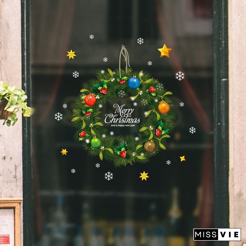 Christmas Bell Garland Wall Stickers Store Supermarket Window Glass Decorations Christmas Door Stickers