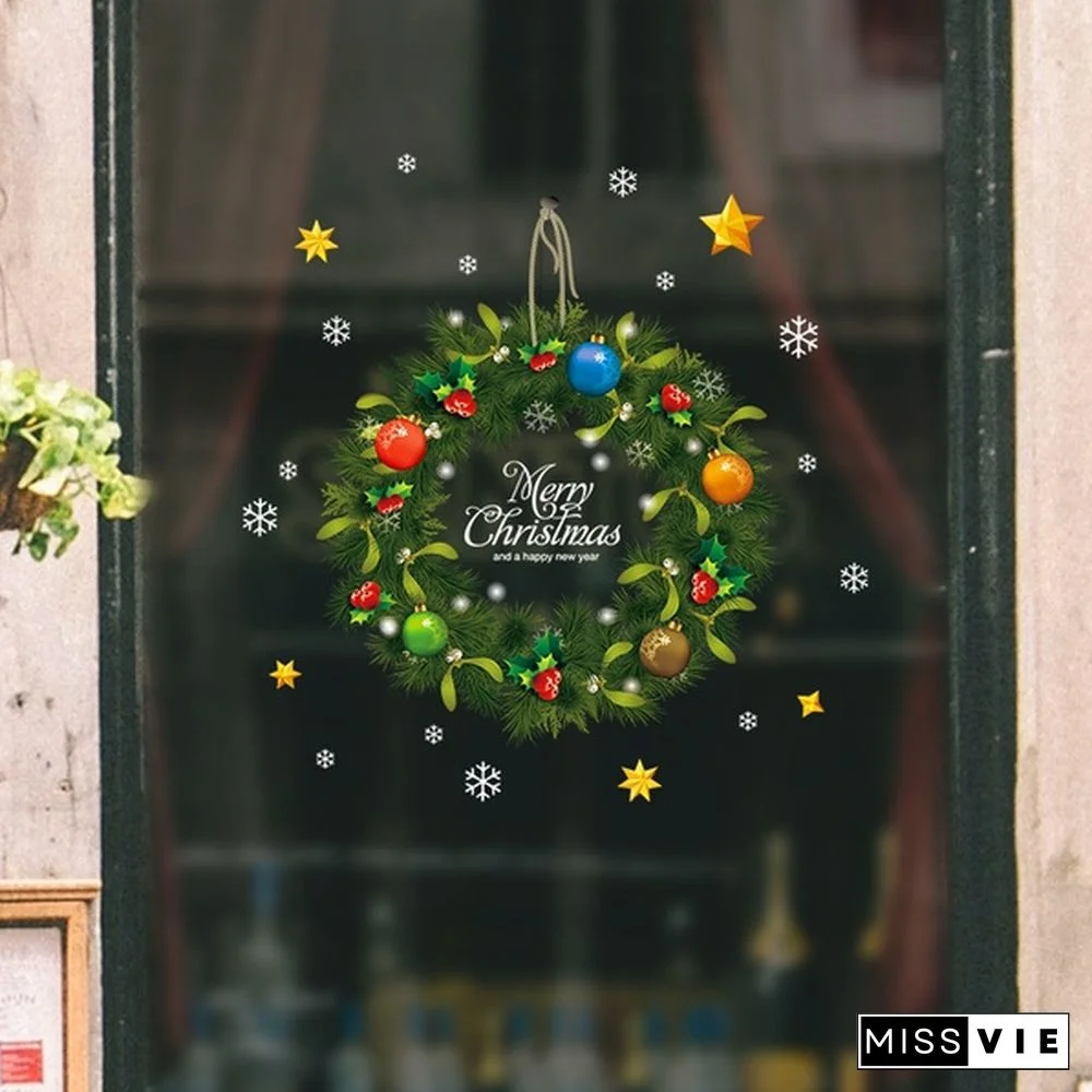 Christmas Bell Garland Wall Stickers Store Supermarket Window Glass Decorations Christmas Door Stickers