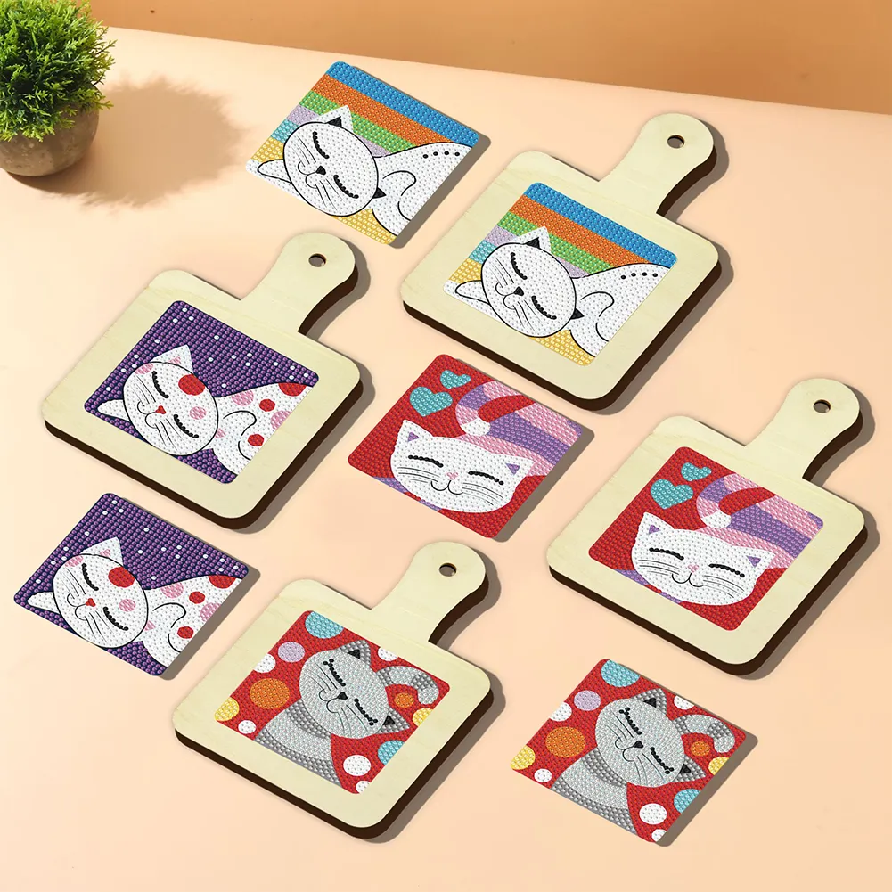 4Pcs Kitten DIY Diamond Painting Placemats Rhinestone Table Mats for Adults