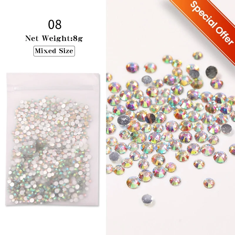 1 Bag Acrylic Flower Nail Art Decoration Mixed Size White Black Rhinestones Silver Gem Manicures Tool For DIY Nail Design-Nail Inspo