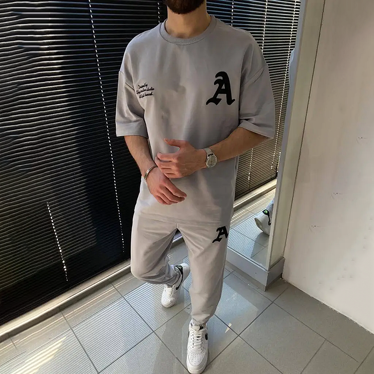 BrosWear Letter A Casual T-Shirt  And Shorts Co-Ord