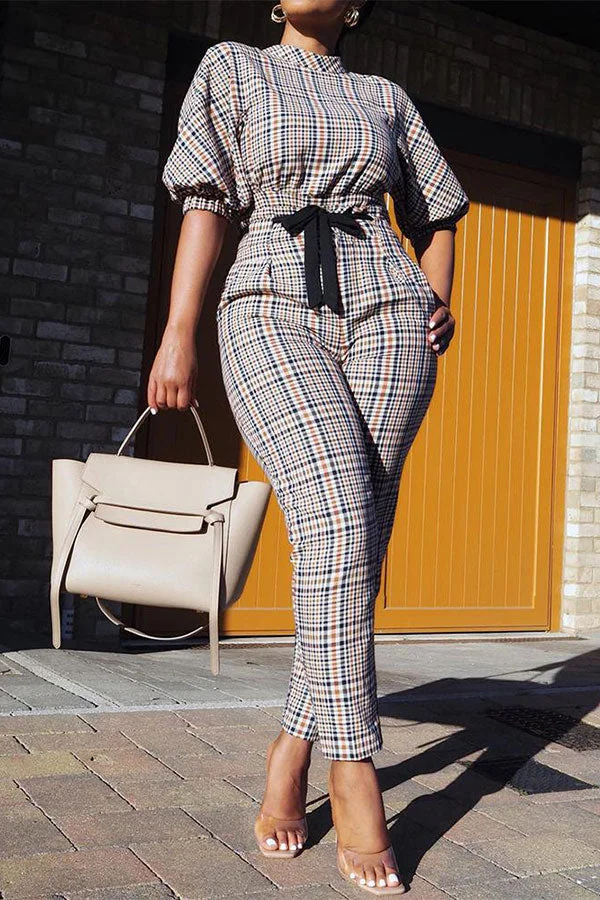 Checked Stunning Lace-Up Jumpsuit