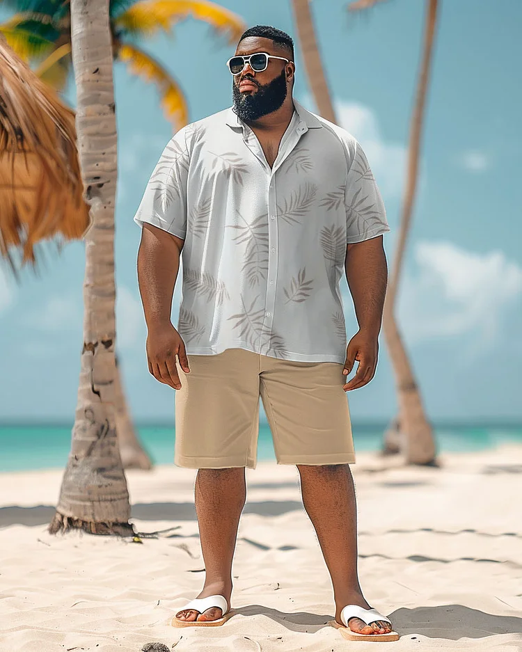 Men's Plus Size Hawaiian Leaf Print Shirt Shorts Suit