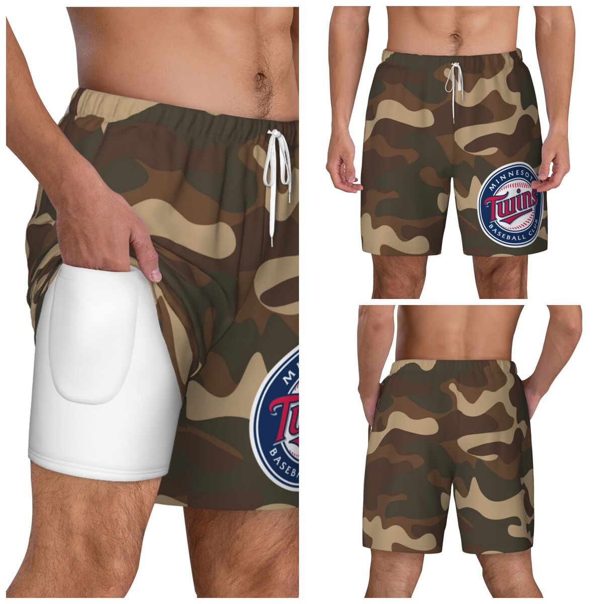 Minnesota Twins Camo Compression Lined Swim Trunks Men's