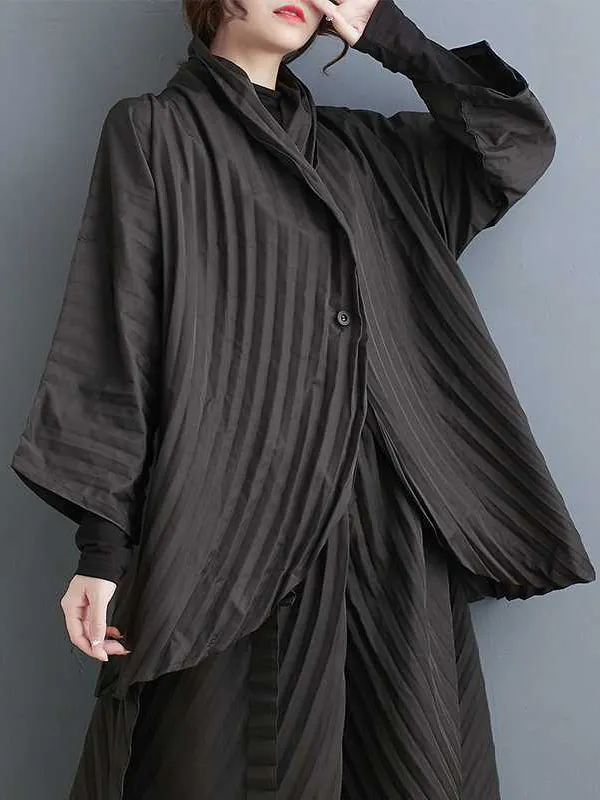 Pleated Long-Sleeve Shirt with Stand Collar - Green main image 1