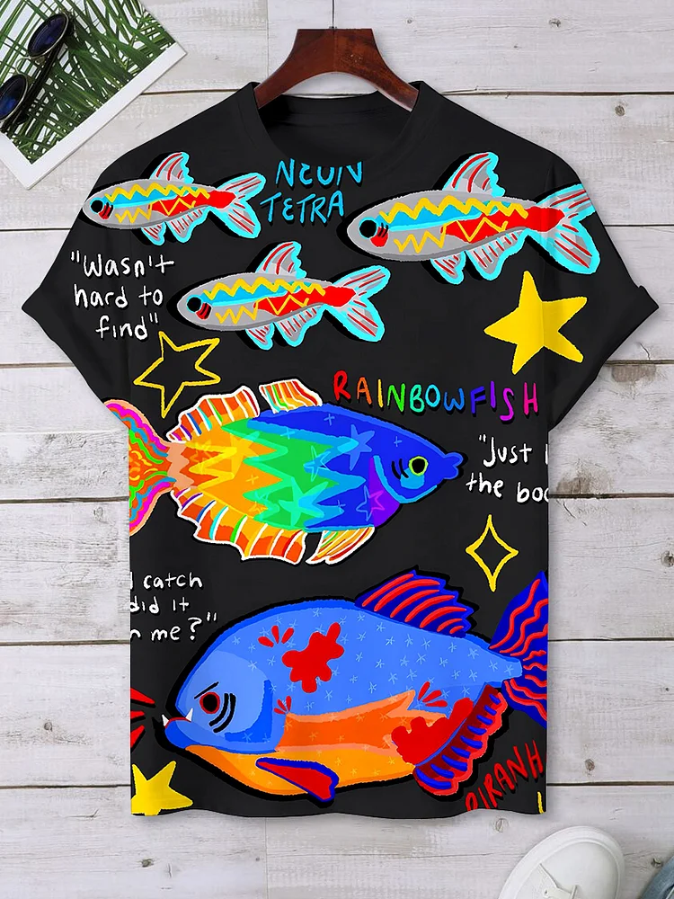 Men's Rainbow Fish Hawaii Vacation Art Print T-Shirt