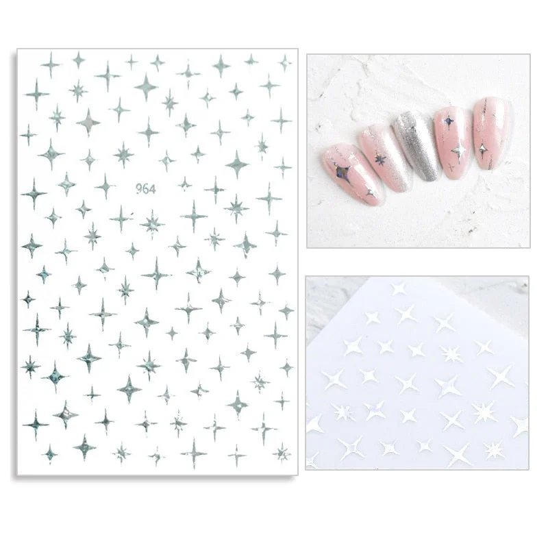 3D Laser Star Nail Sticker Decals Self-adhesive Holographic Sparkle Star Design Stickers for Salon Manicure Nail Art Decoration-Nail Inspo