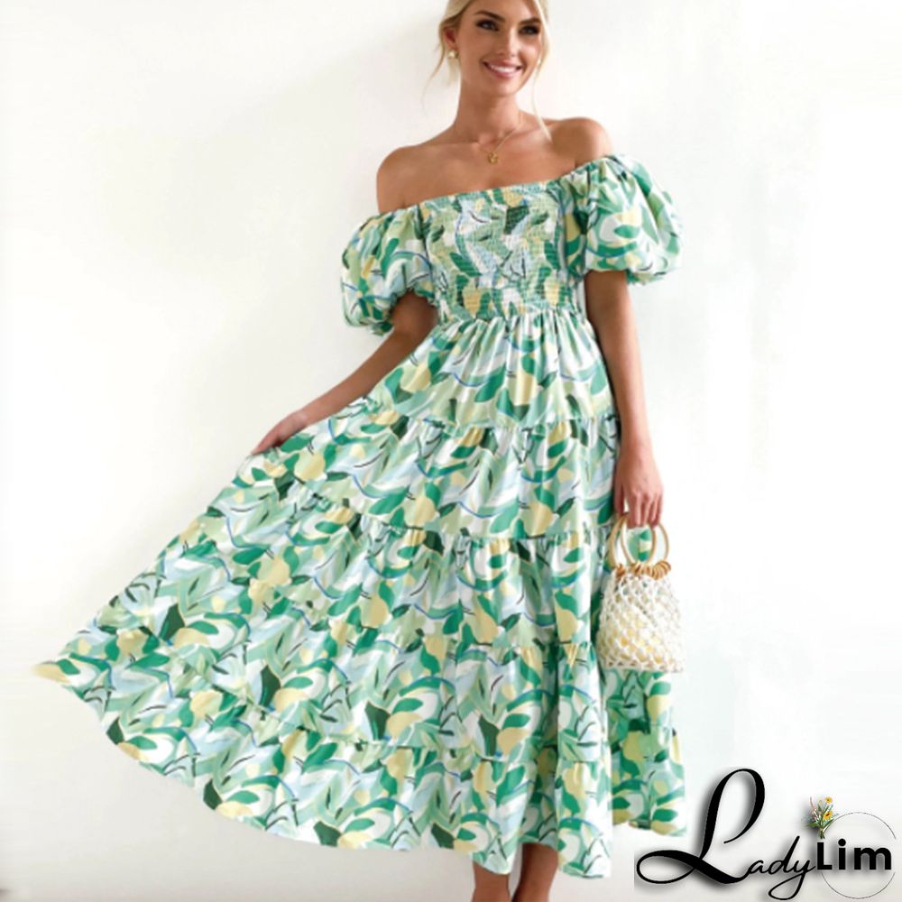 Women Boho Print Off Shoulder Holidays Oversized Dress