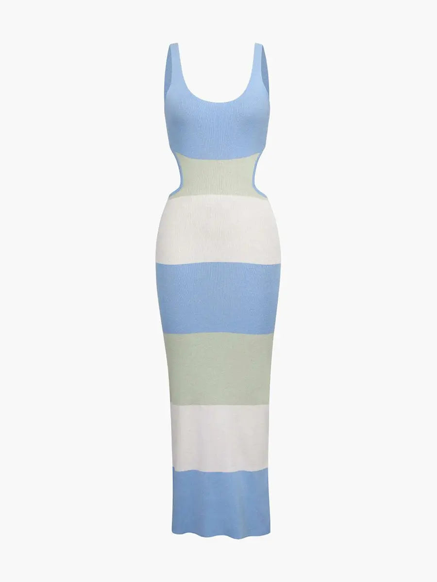 Bare Back Lace Up Striped Midi Dress