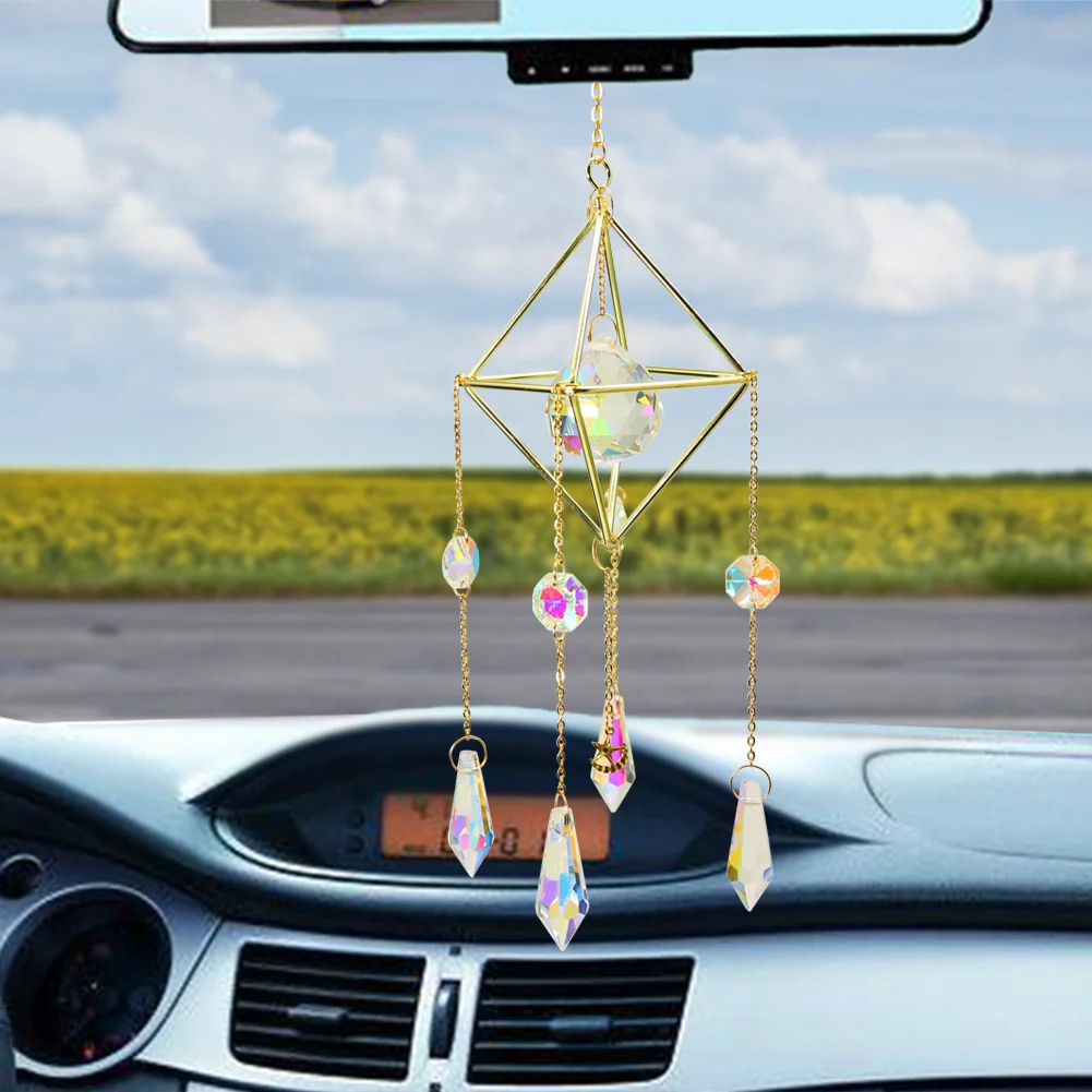 Crystal Sunburst Suncatcher Hanging Modern Star Moon Prism Handmade Pendant