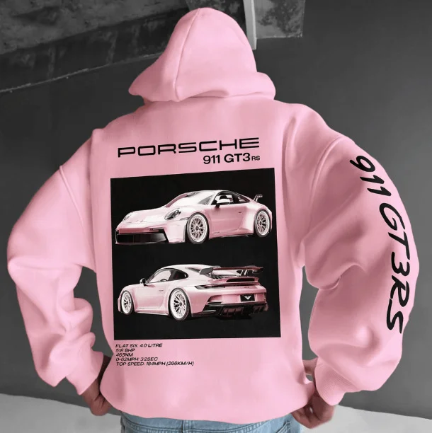 Street Oversize Sports Porsche Car Print Hoodie at Hiphopee