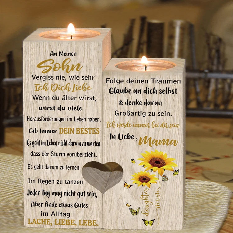 Kettenmachen An Meinen Sohn von Mama - Sonnenblume Hölzerne Kerzenhalter - Kerzenständer für Sohn