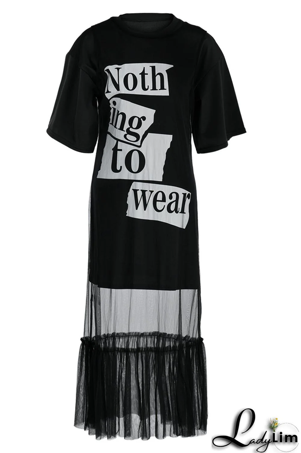 Black Casual Print Split Joint O Neck Short Sleeve Two Pieces