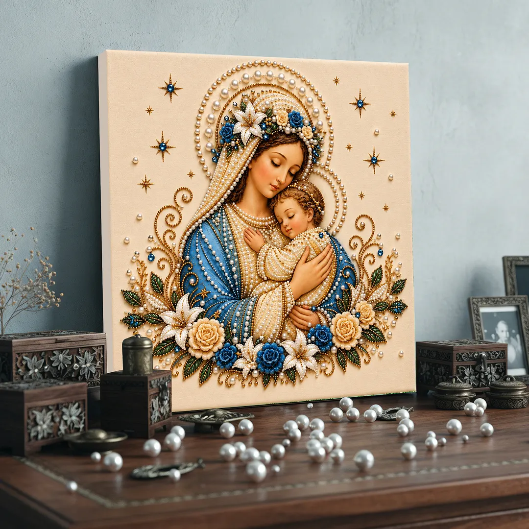 Framed Pearl Painting Kit Sacred Heart Theme 7.87x7.87in