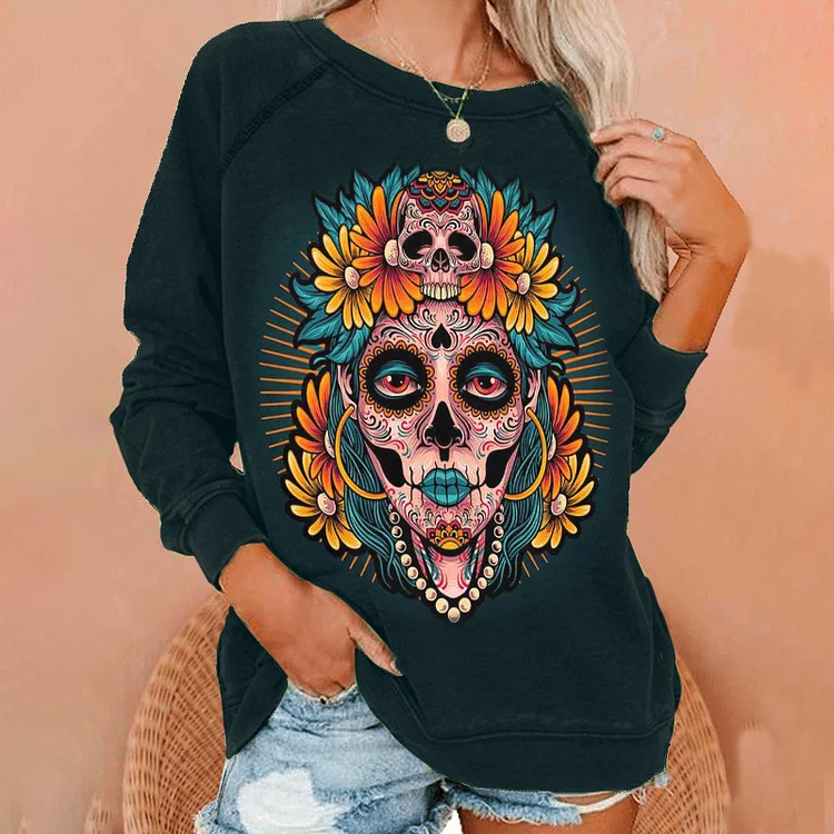 Wearshes Marigold Undead Queen Print Sweatshirt