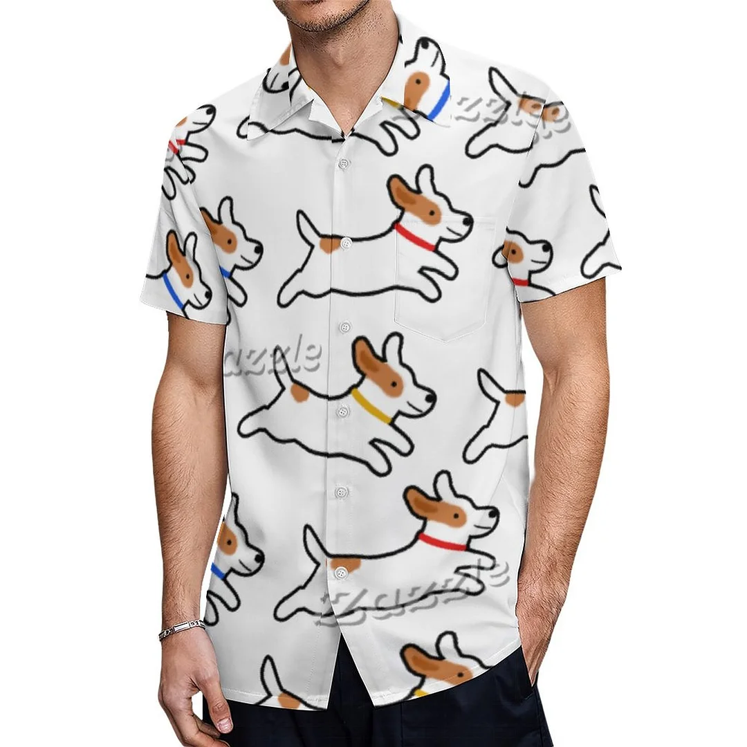Short Sleeve Jack Russell Terrier Cartoon Dog Hawaiian Shirt Mens Button Down Plus Size Tropical Hawaii Beach Shirts
