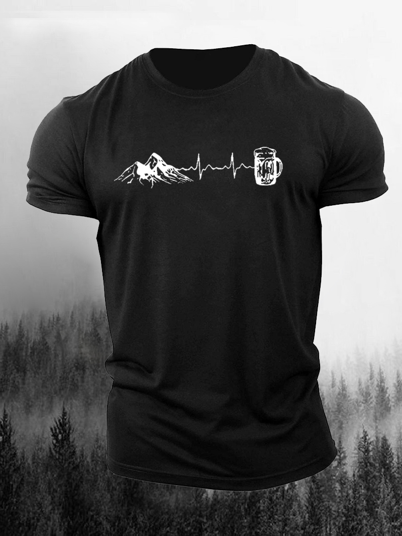 Men's Simple Cheers to the Mountain Printed Outdoor Cozy Casual T-shirt