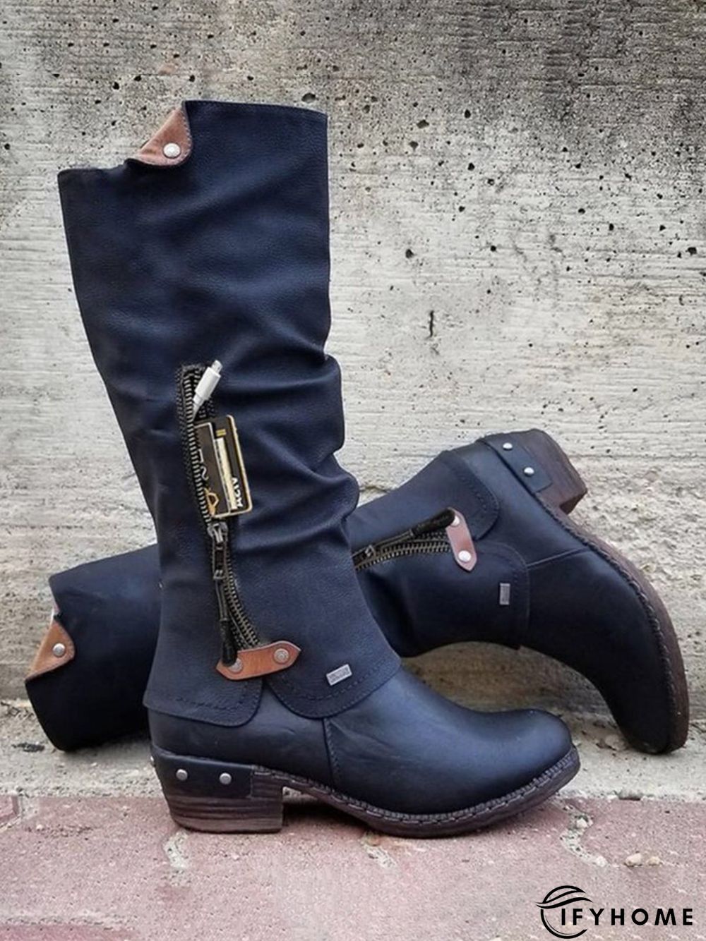 Vintage Casual Pleated Zip Riding Boots | IFYHOME