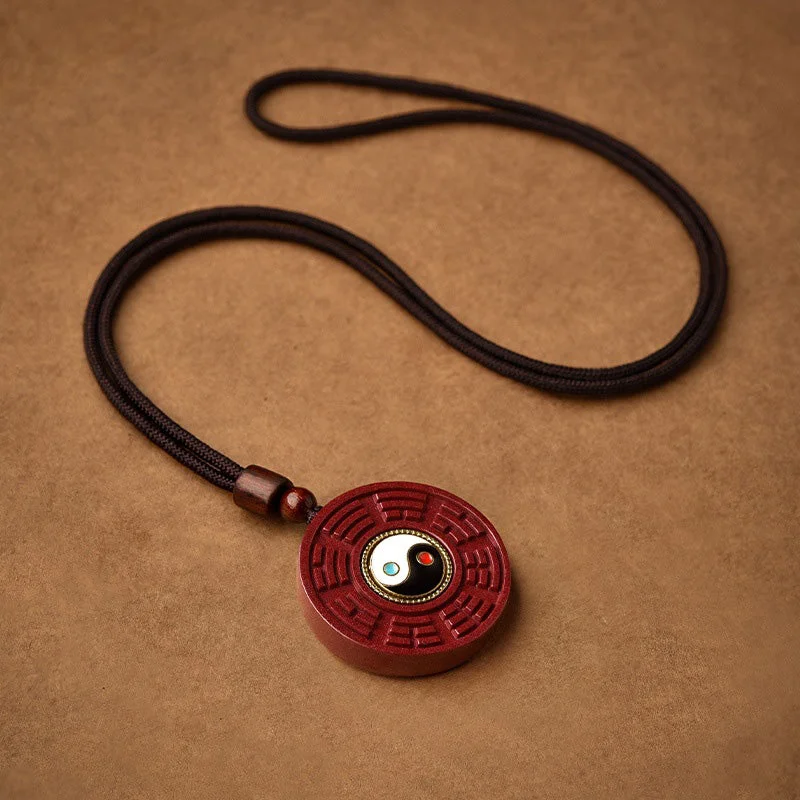 Tibetan Cinnabar Bagua Yin Yang Blessing Necklace Pendant Keychain Decoration