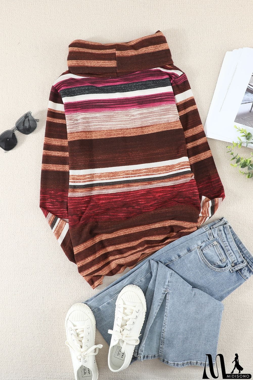 MidiSono - Neck Striped Sweatshirt