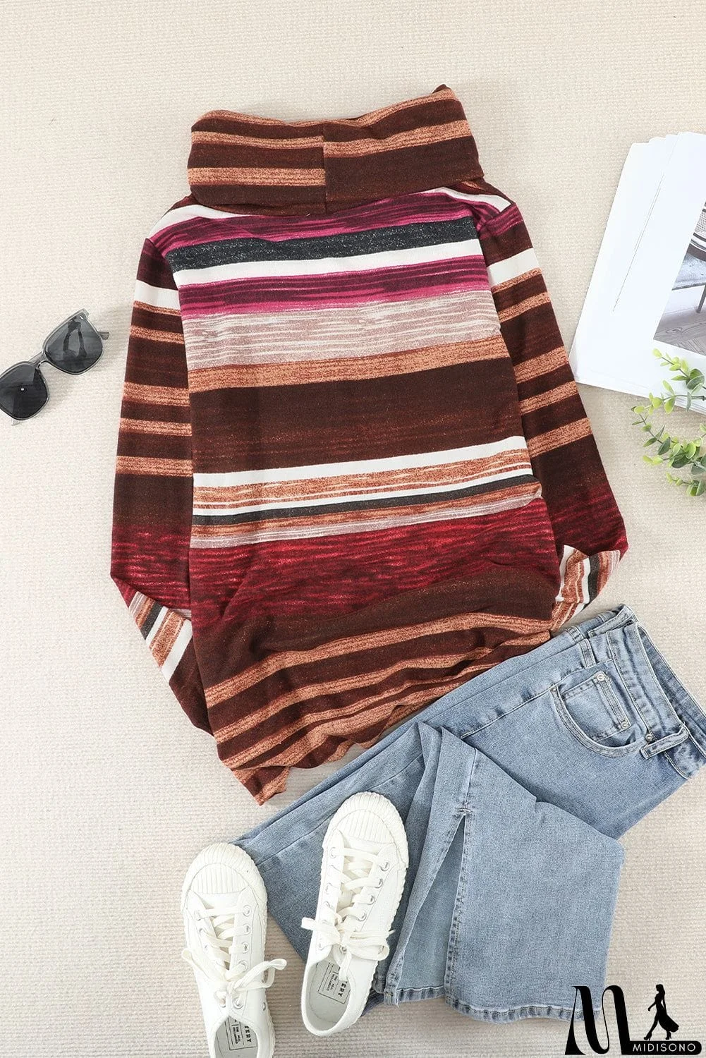 MidiSono - Neck Striped Sweatshirt