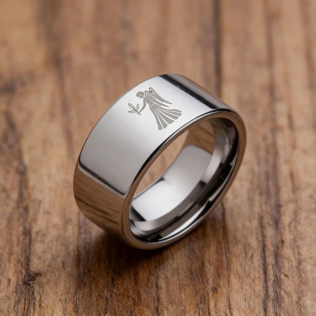 4MM 6MM 8MM 10MM Width Silver Flat Tungsten Wedding Bands Zodiac Virgo Laser Couple Tungsten Carbide Rings