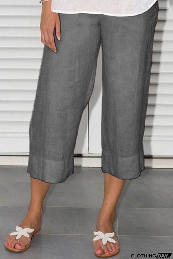 Woman Solid Plus Size Elastic Waist Solid Short Pants