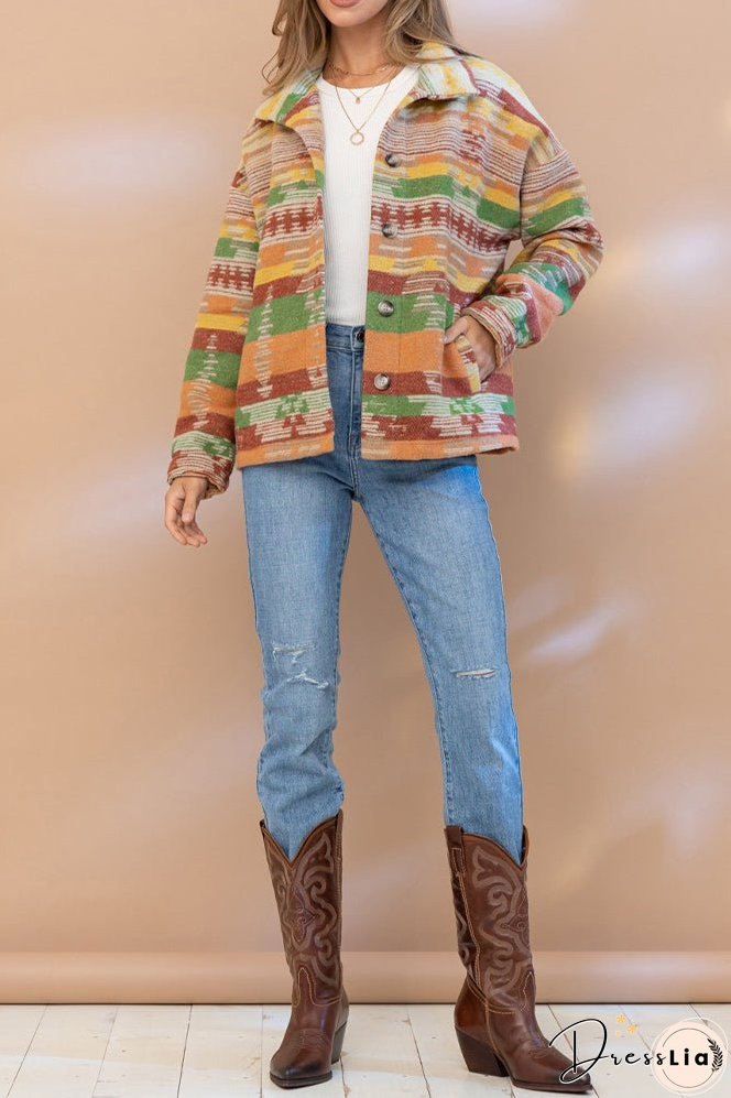 Lapel Button Up Aztec Jacket Winter Outfits Coat