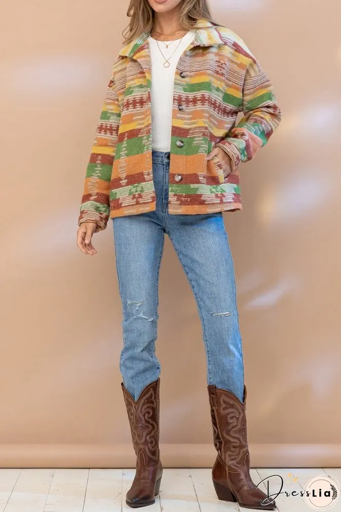 Lapel Button Up Aztec Jacket Winter Outfits Coat