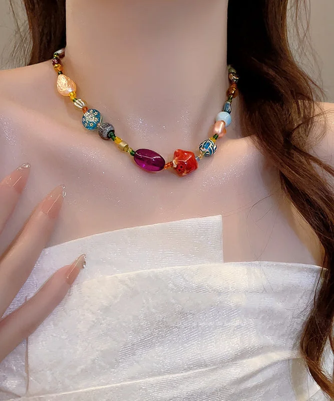 Fine Rainbow Resin Coloured Glaze Stars Gratuated Bead Necklace