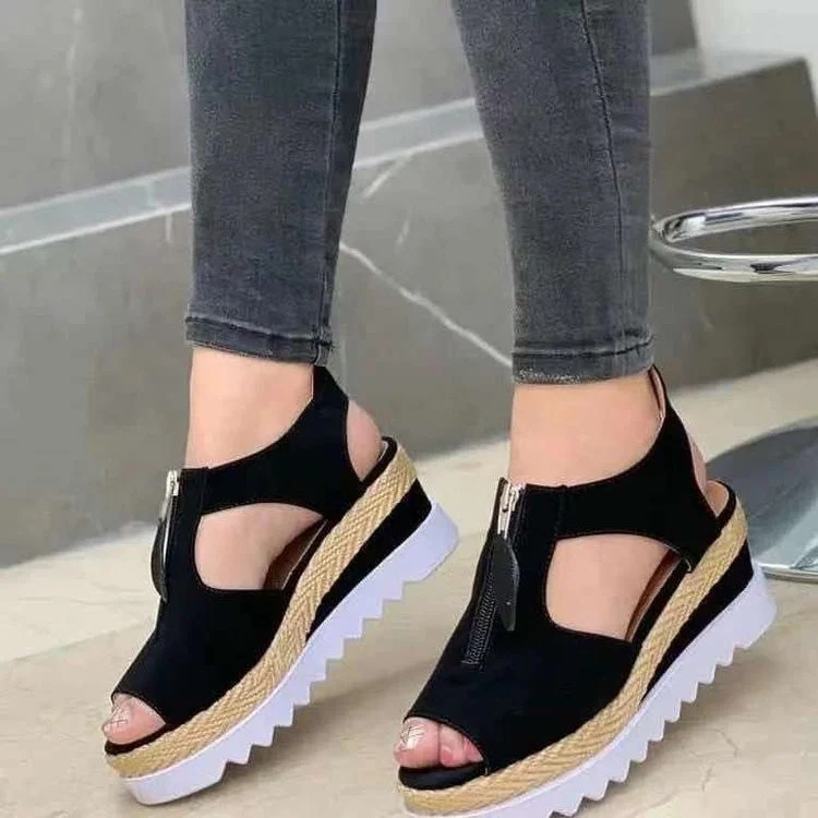 Summer Sandals Women Solid Color Open Toe Casual Ladies Flats Non-Slip Zipper Vintage Female Shoes 2022 Fashion Chaussure Femme