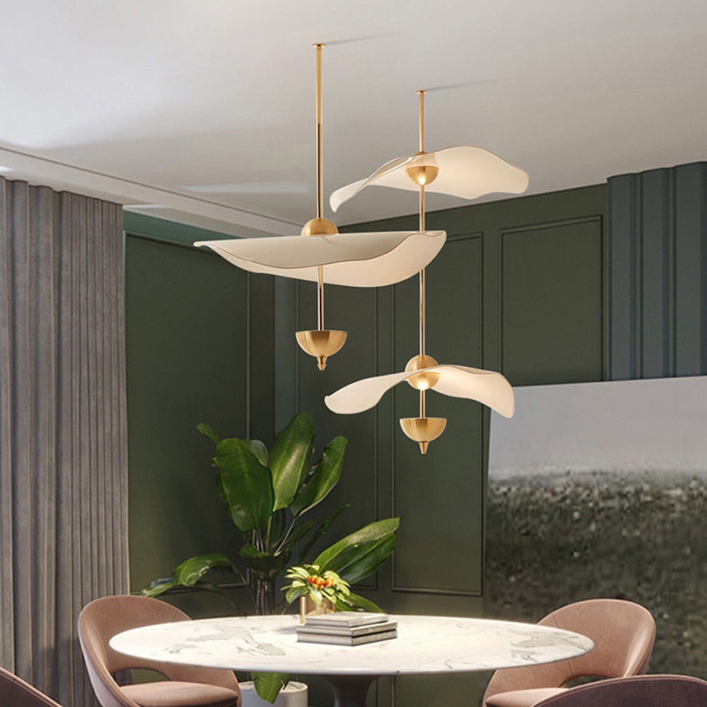Gold Metal Acrylic Lotus Double Biscuit Pendant Light