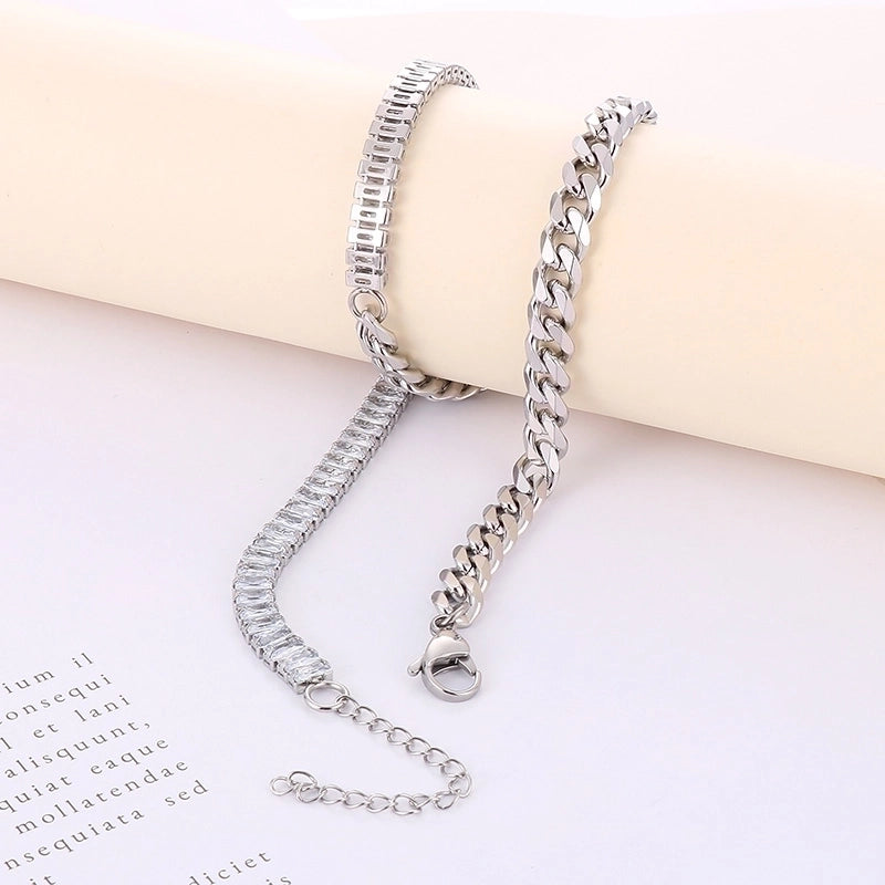 Fashion Geometric Titanium Steel Plating 18k Gold Plated Zircon Bracelets Necklace