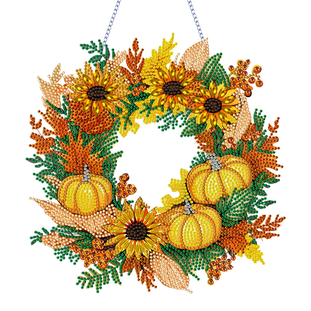 DIY Autumn Pumpkin Acrylic Single Side Special Shaped Diamond Painting Wreath Ornament