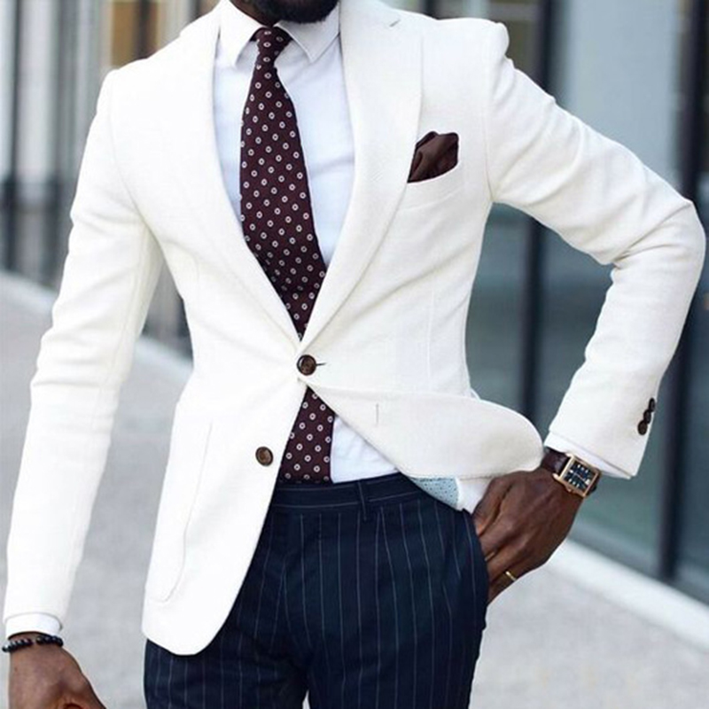 Men's Business Notch Lapel Two Button Chest Pocket Solid Blazer