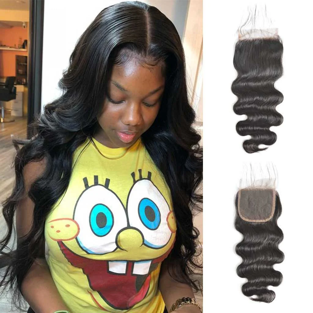 12A 4X4 5X5 Body Wave Transparent Lace Closure With Baby Hair