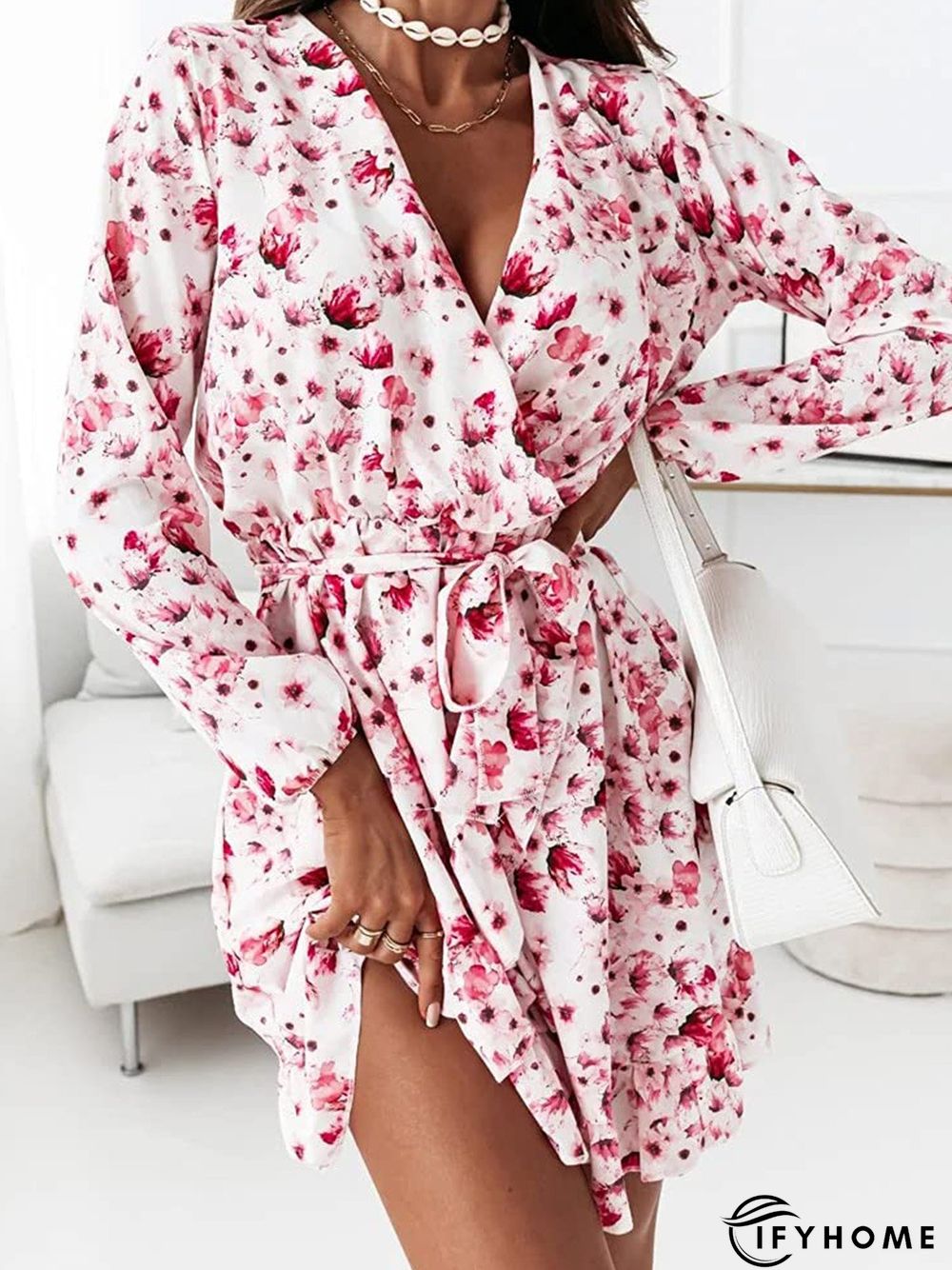 Cross Neck Vacation Floral Dress | IFYHOME
