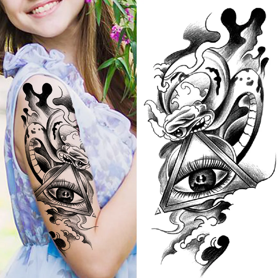 Sdrawing Compass Lion Rose Temporary Tattoo For Men Adults Realistic Fake Tiger Crown Cross Tattoo Sticker Thigh Half Sleeve Tatoo