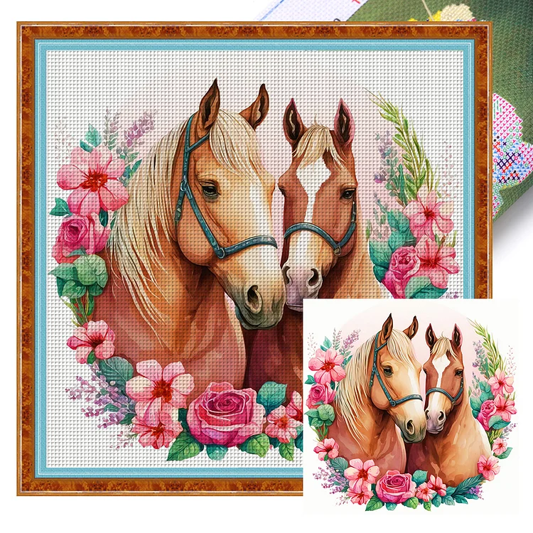【Huacan Brand】Lovers Horse 18CT Stamped Cross Stitch 30*30CM