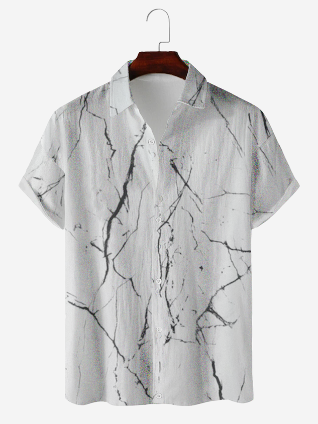 Crack Lightning Texture Casual Cotton Linen Striped Short Sleeve Shirt