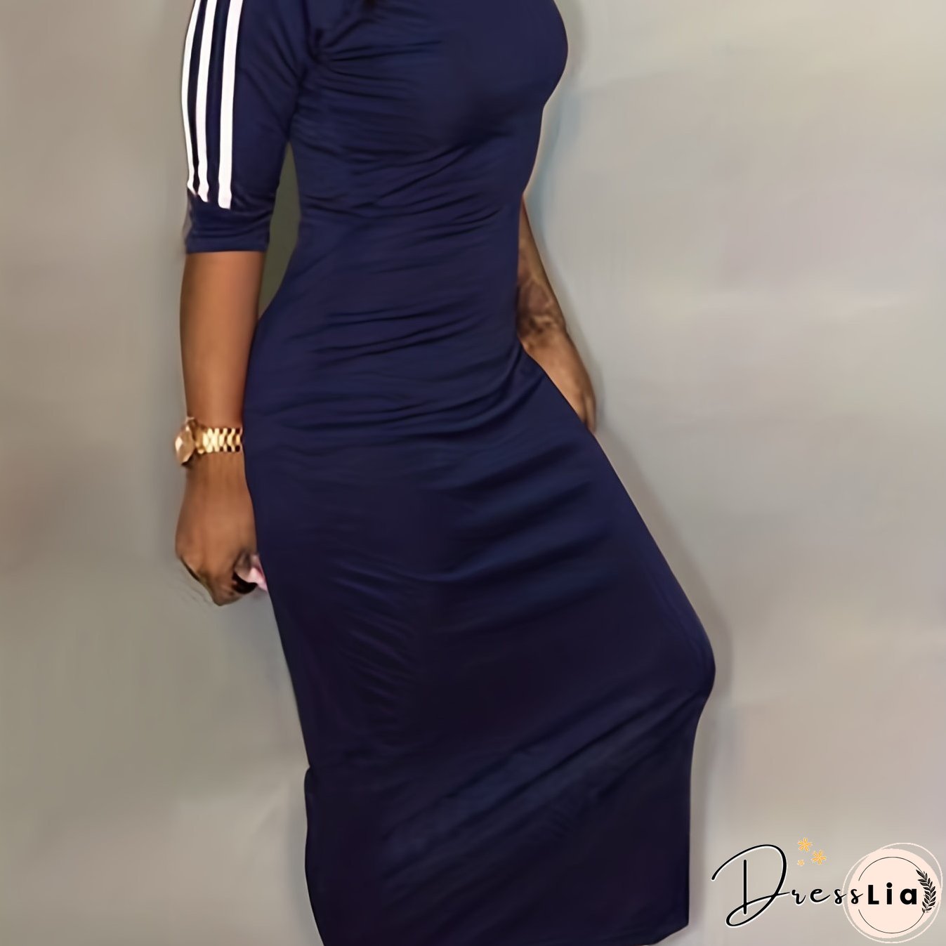 Striped Print Maxi Dress, Casual Crew Neck Dress For Spring & Summer, Women's Clothing