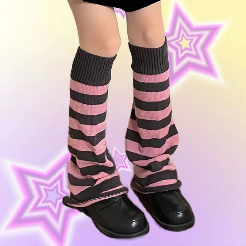 Churchf Churchf / Winter Jk Knit Calf Ash Stripe Horn Socks Set Y2k Millennium Hot Girl Pile Pile Socks Wool Warm Leg Set