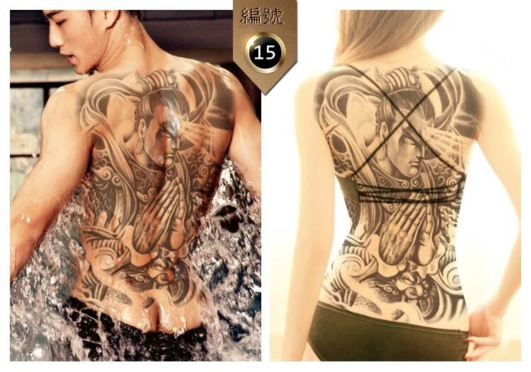 New 48*35cm Large geisha Tattoos Men Women Waterproof Big Temporary Tattoo Stickers Full Back Body art Fake Tattoo dragon skull