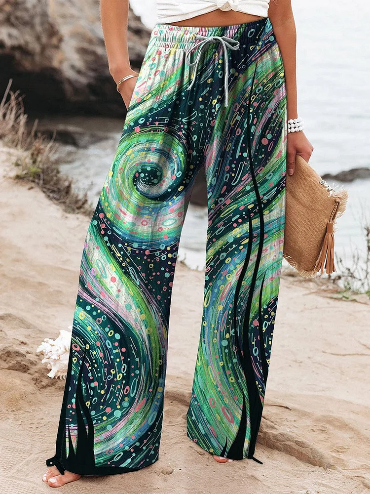 Women's Vintage Lovely Galaxy Art Printed Cotton And Linen Casual Pants