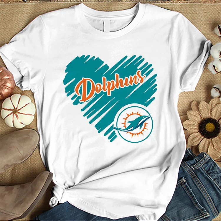 Miami Dolphins  Women's White Relaxed T-Shirt