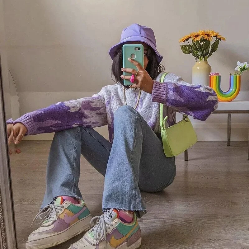 Autumn Fire Print Cute Sweaters Streetwear Casual Aesthetic Knitwear Crewneck Fashion Korean Kawaii Chic Pullovers Cuteandpsycho